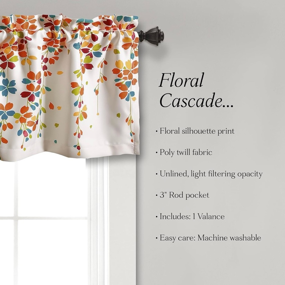 Half Moon Room Darkening Valance in Weeping Flower NIB